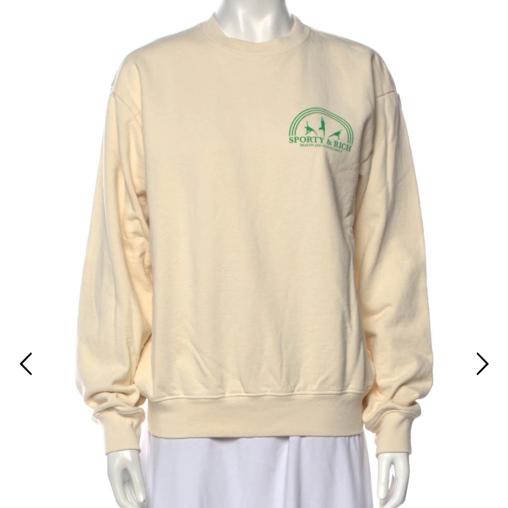 Sporty & Rich Cream Sweatshirt with Green Chest Logo
